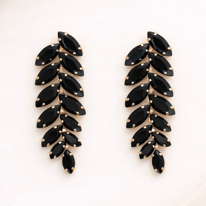 Passion Leaf 18K Gold Plated Black Earrings
