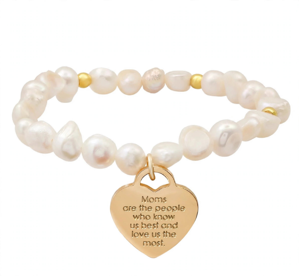 Pulsera elástica con dije en forma de corazón de acero inoxidable chapado en oro de 18 quilates y perlas de agua dulce.