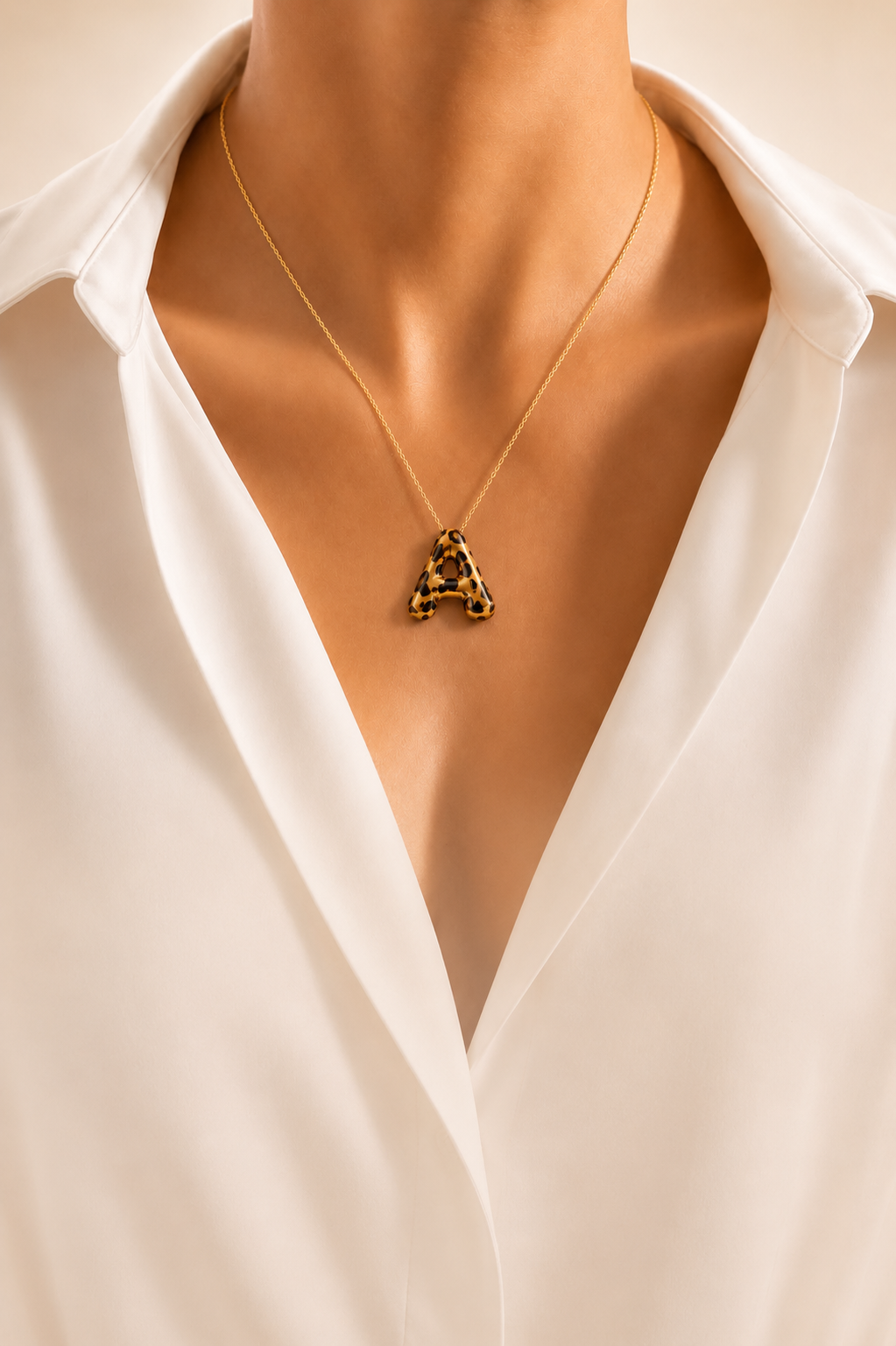 Bubble Initial A Animal Print Necklace