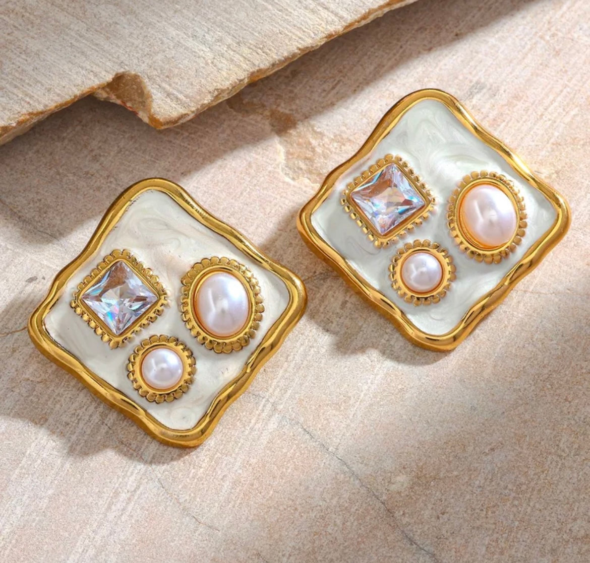 Graceful Love White Stainless Steel Pearl Zircon Earrings