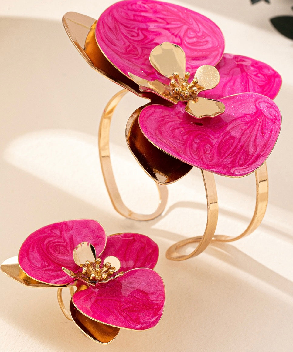 Soft Petal Pink Garden Bracelet and Adjustable Ring Set
