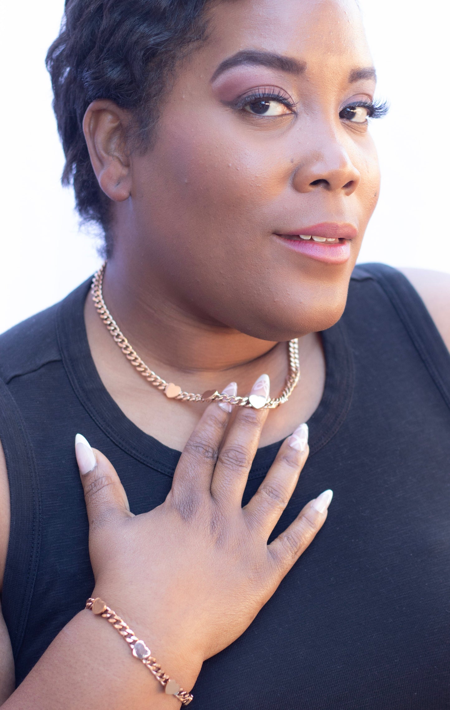 Cuban Heart Link Stainless Steel Rose Gold Necklace