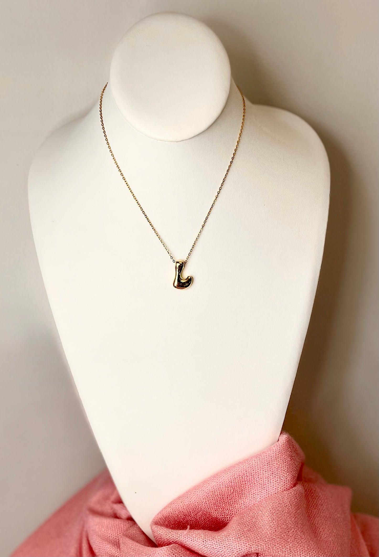 Bubble Initial Letter L Stainless Steel Gold Plated 18K Necklace.