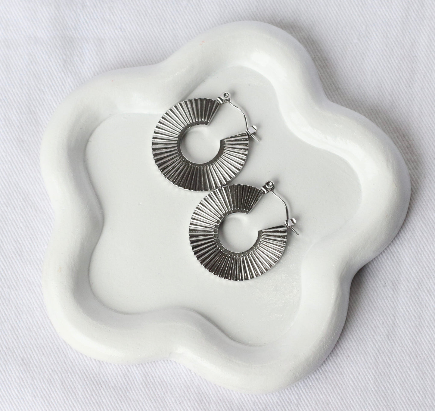 Stainless Steel Silver Thick Fossil Hoop Earrings.