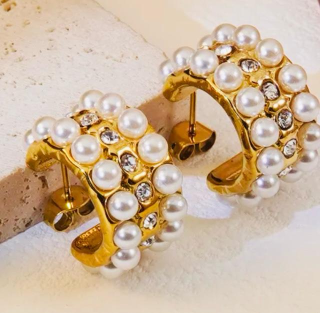 Pearl Whisper Stainless Steel 18K Gold Plated Earrings.