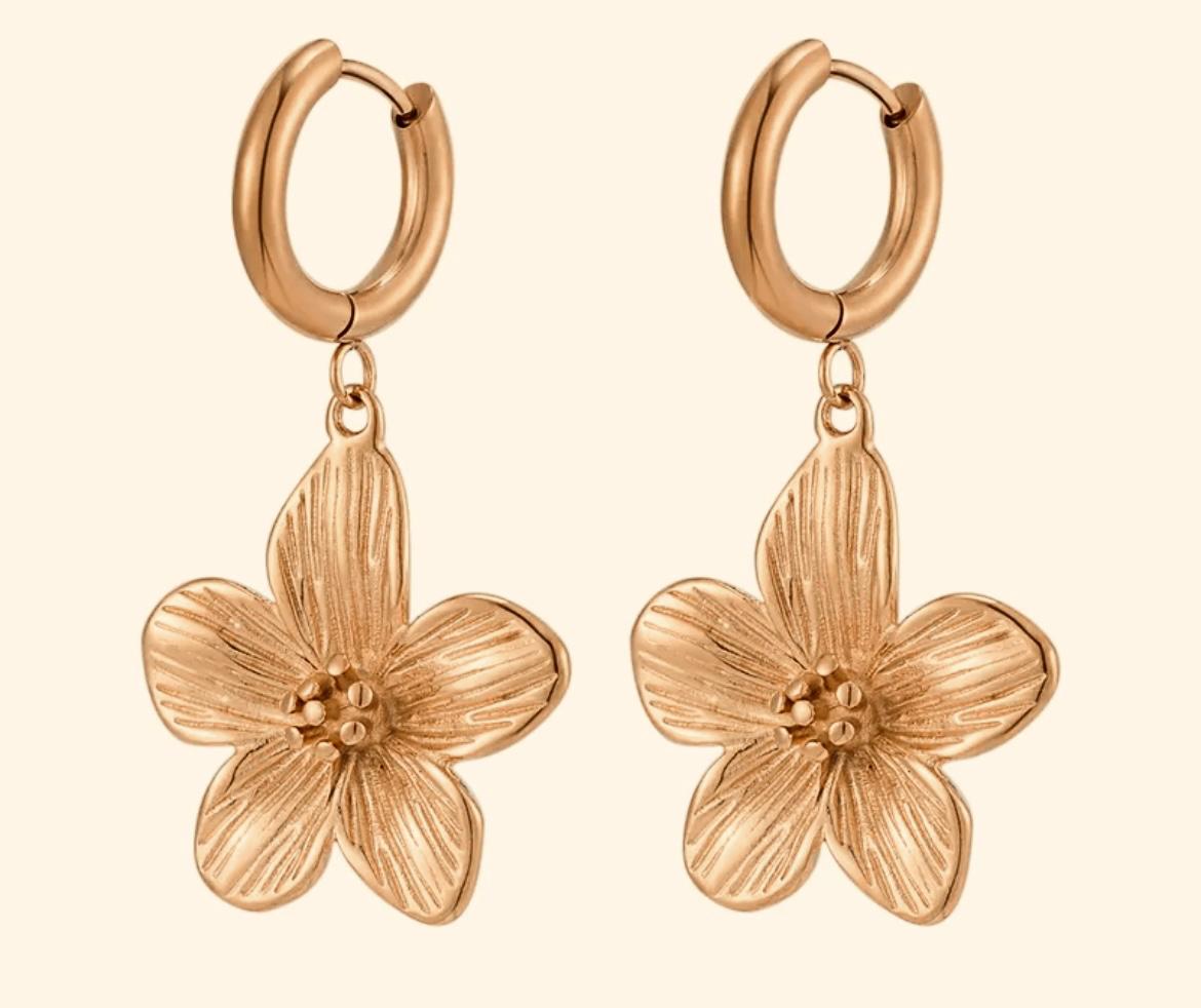 Petal Touch Stainless Steel 18K Gold Plated Drop Earrings.