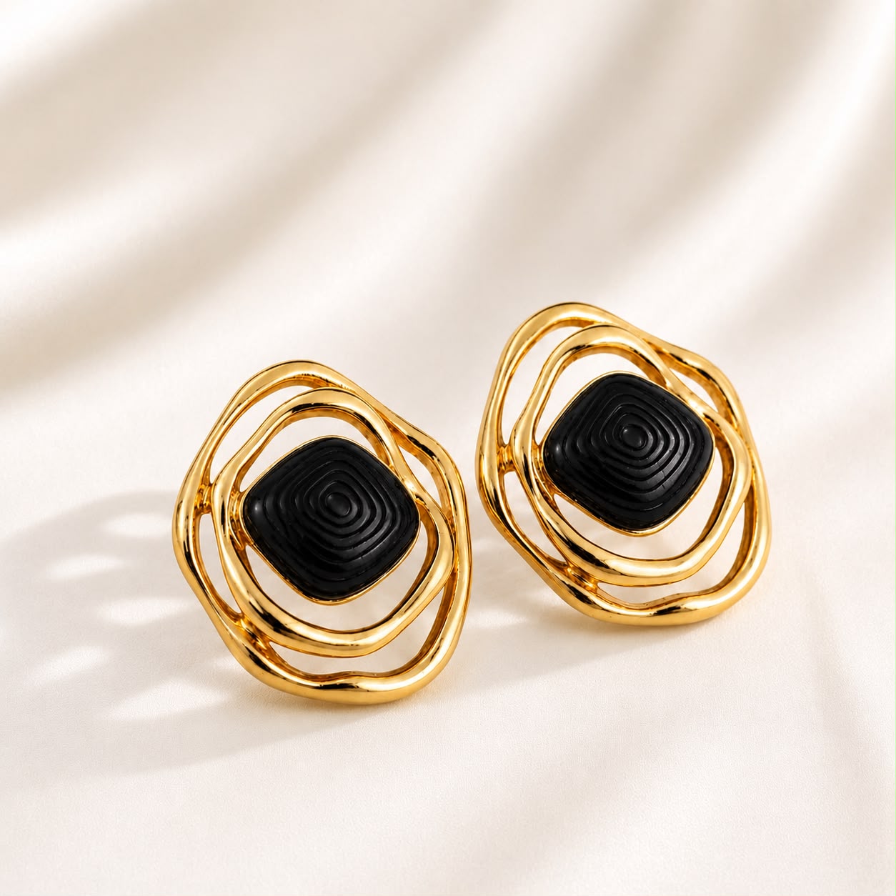 Mercedes Stainless Steel Black Stud Earrings