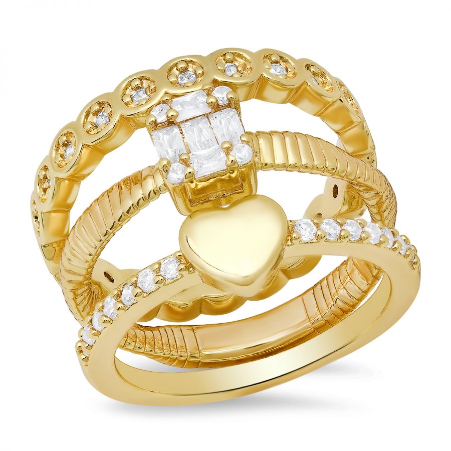 Bloom Stack Gold Plated Simulated Diamonds Stackable 3pc Rings Set