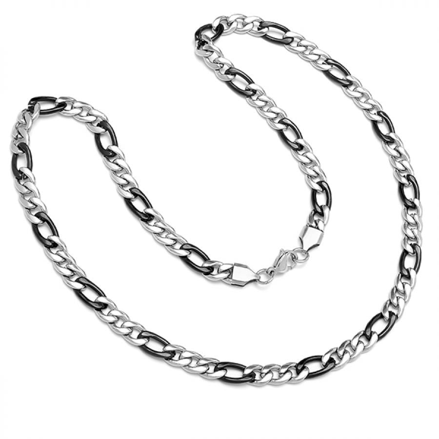 Figaro Chain Two Tone Black IP Stainless Steel Necklace.