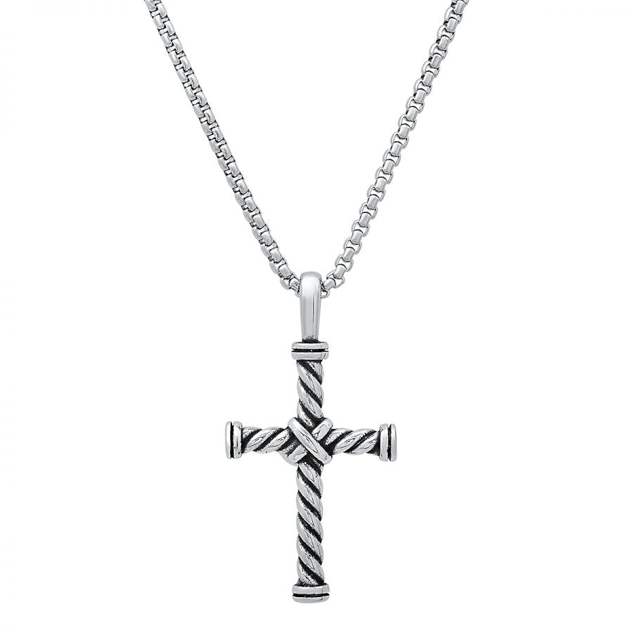 Men's The Archer Stainless Steel Twisted Cable Cross Pendant Necklace