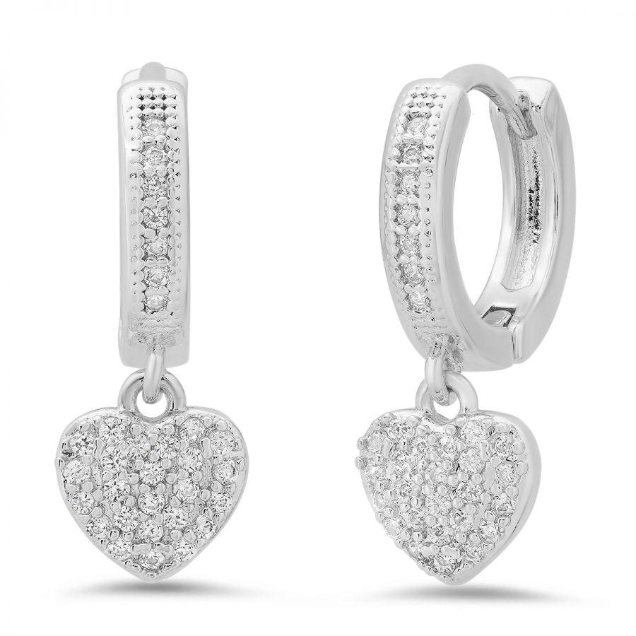 18k Simulated Diamonds Heart Shape Dangle Drop Huggies Earrings