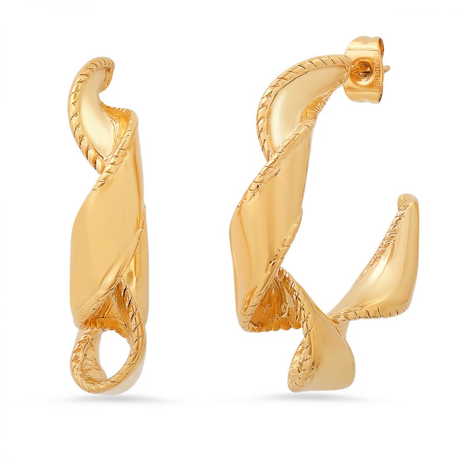 Ribbon Twist Gold Plated Stainless Steel Hoop Earrings.