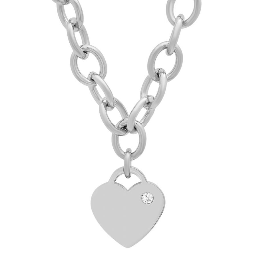 Nura's Stainless Steel Round Link Chain With Heart Shaped Pendant Necklace.