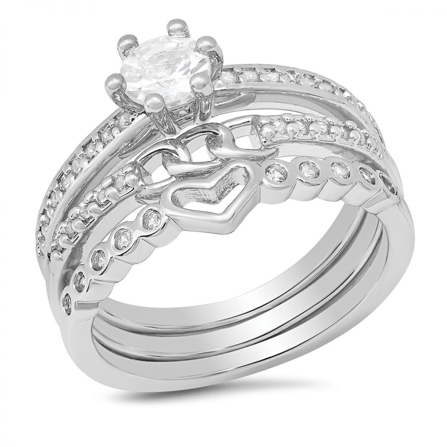 Naty's 18k Gold Plated Simulated Diamonds Stackable 3pc Ring Set