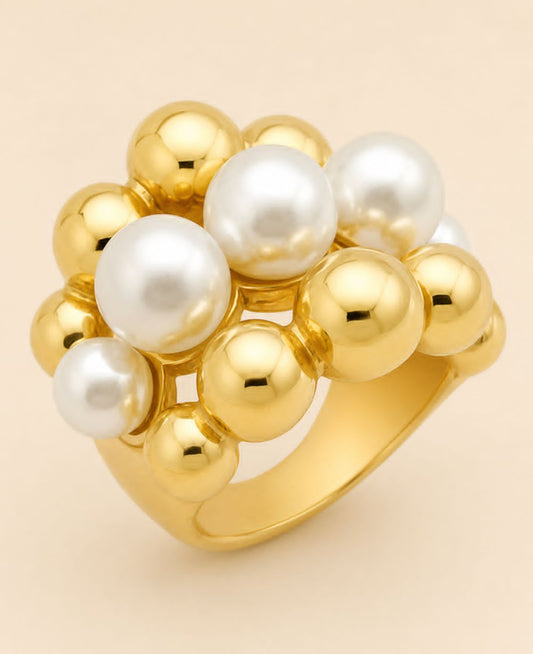 Pearl Whisper Stainless Steel 18K Hollow Out Round Ring.