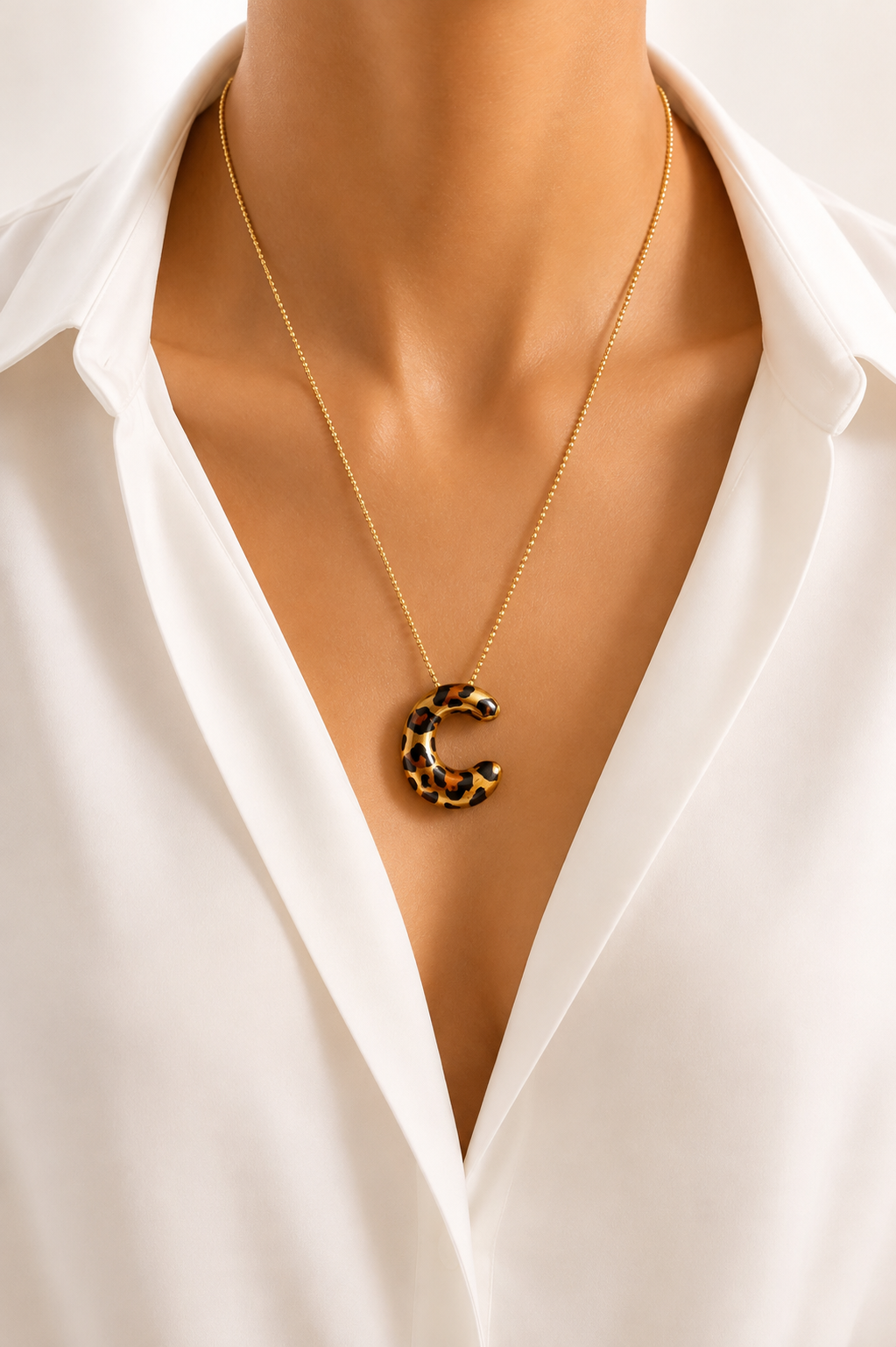 Bubble Initial C Animal Print Necklace