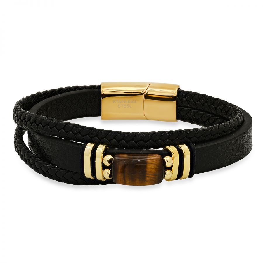 Men's Tiger Vibes Braided Leather Stainless Steel Bracelet