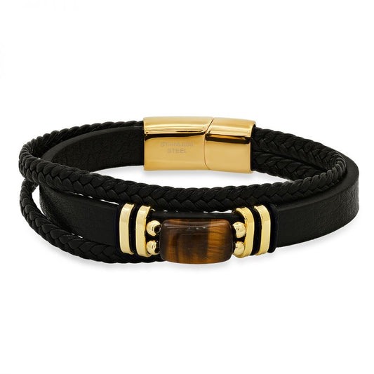 Men's Tiger Vibes Braided Leather Stainless Steel Bracelet