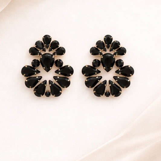 Water Droplets 18K Gold Plated Black Earrings