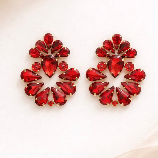 Water Droplets 18K Gold Plated Red Earrings