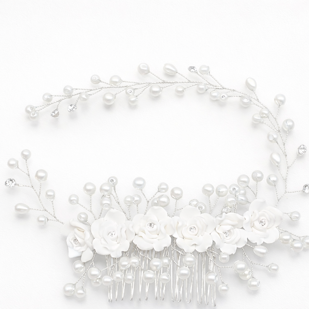 Halo Comb White Flowers Hair Pin