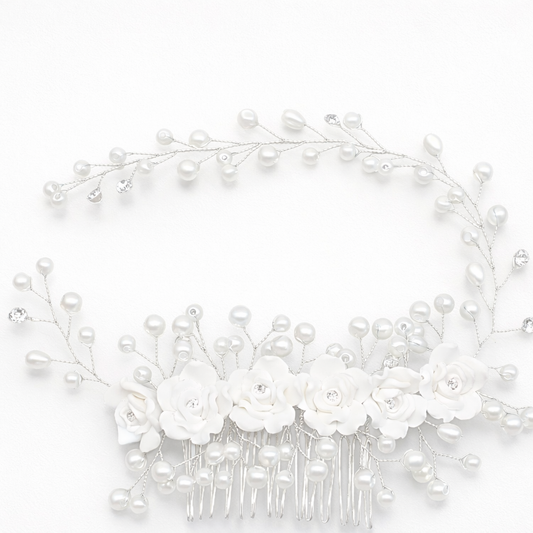 Halo Comb White Flowers Hair Pin