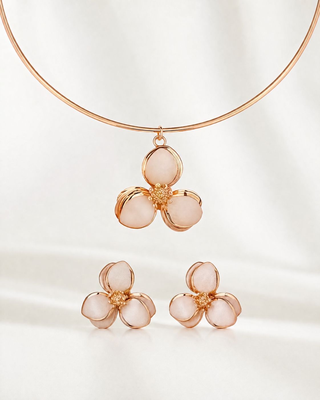 Ivory Blossom 18K Gold Plated Necklace and Earrings Set