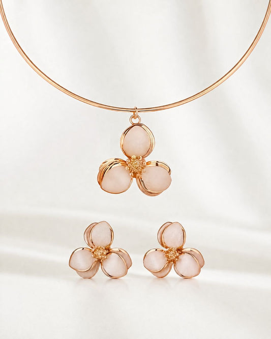 Ivory Blossom 18K Gold Plated Necklace and Earrings Set