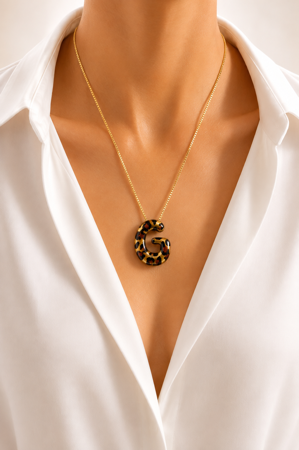 Bubble Initial G Animal Print Necklace
