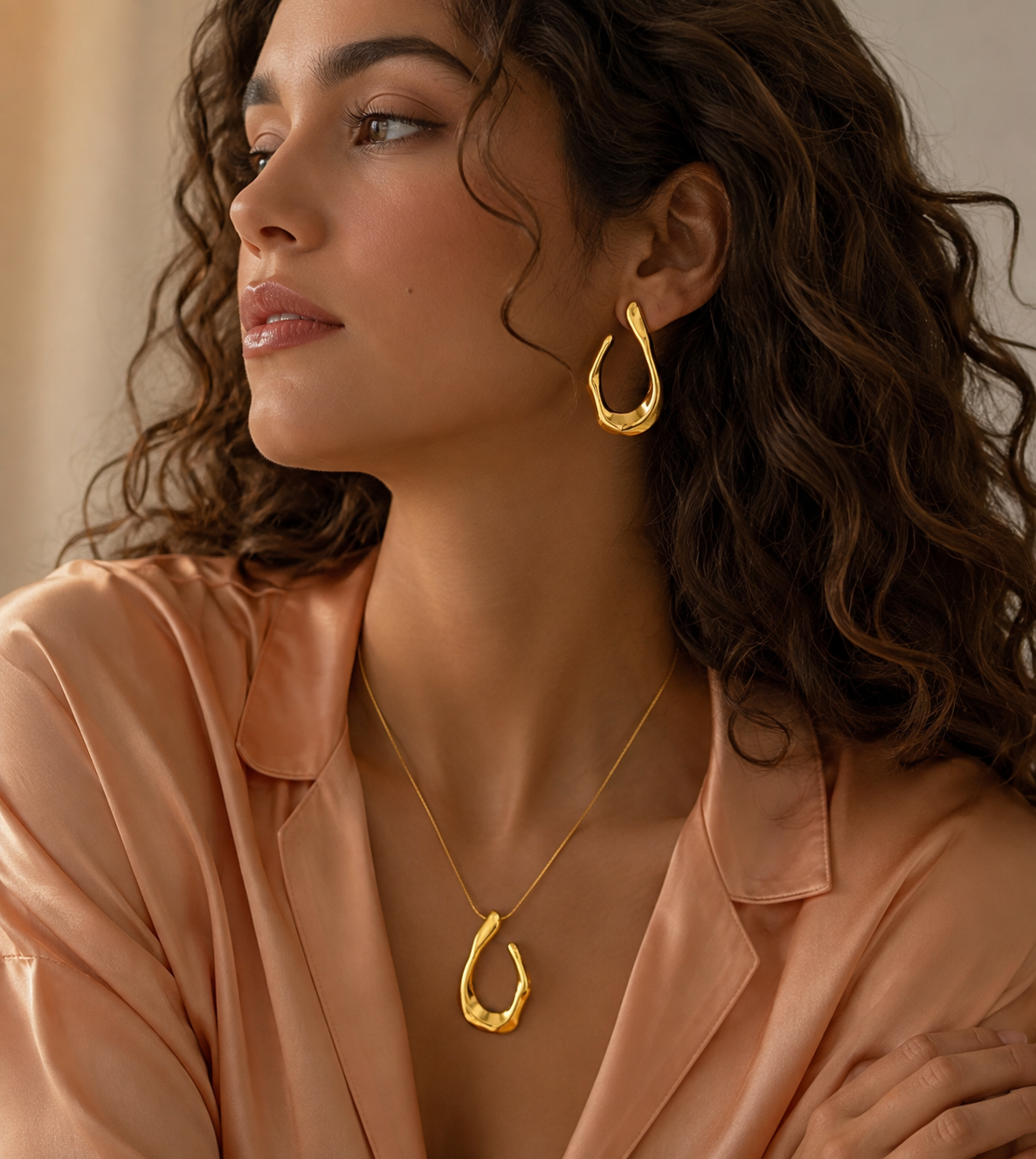 Classic Love  18K Gold Plated Stainless Steel Necklace and Earrings Set.