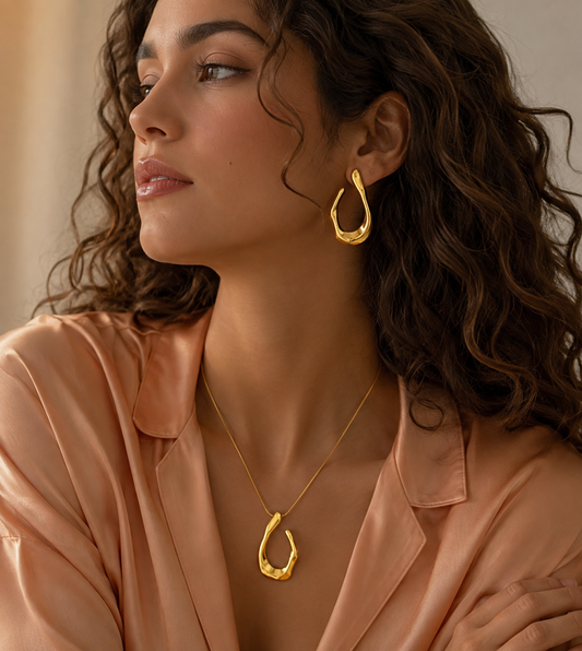 Classic Love  18K Gold Plated Stainless Steel Necklace and Earrings Set.