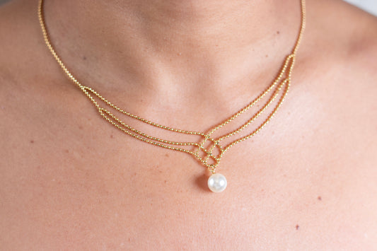 Brass Gold Pearl Reverie Necklace.