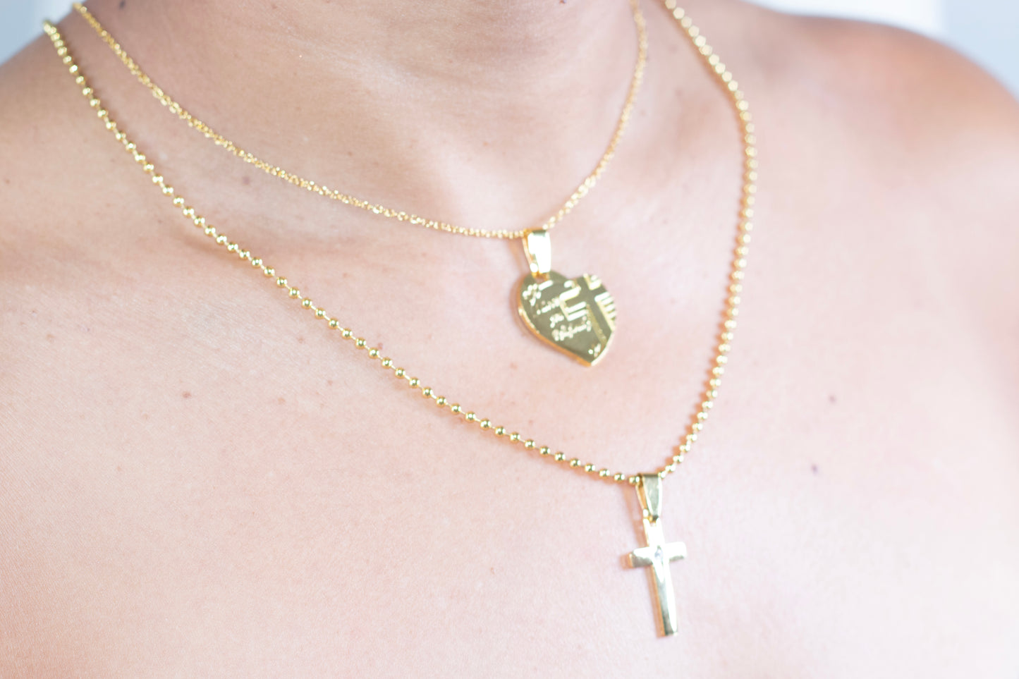 His & Hers Gold Plated Alloy Cross Pendant and " I Love you Religiously " Necklace.