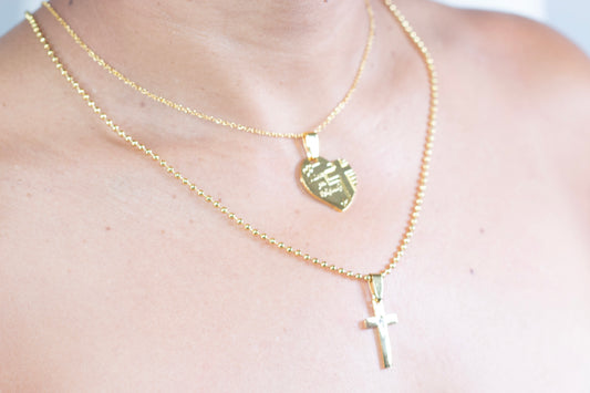 His & Hers Gold Plated Alloy Cross Pendant and " I Love you Religiously " Necklace.