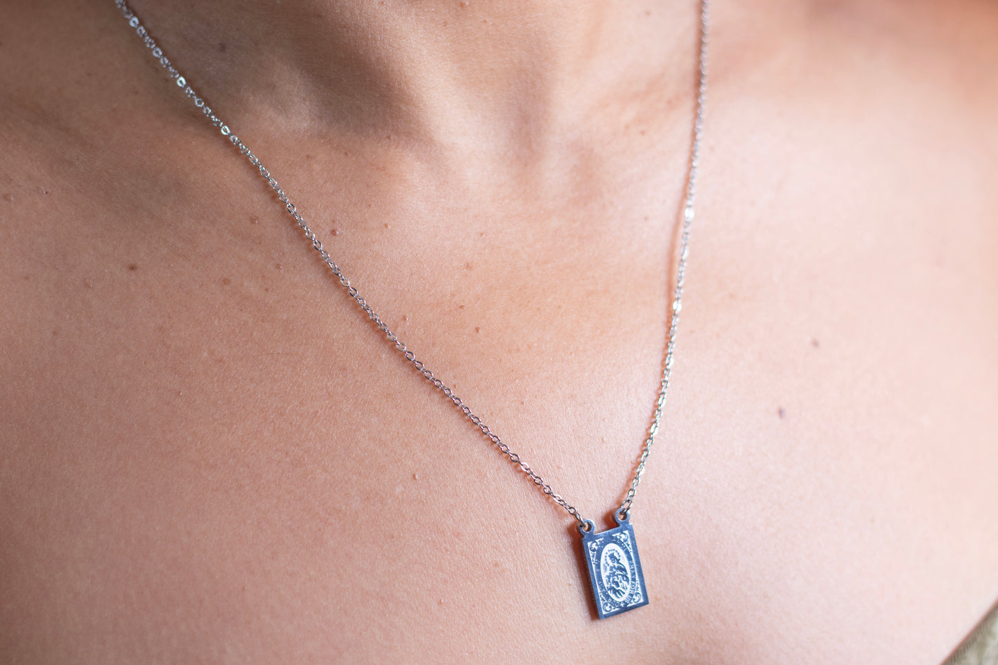 Holy Serenity Stainless Steel Scapular Necklace.