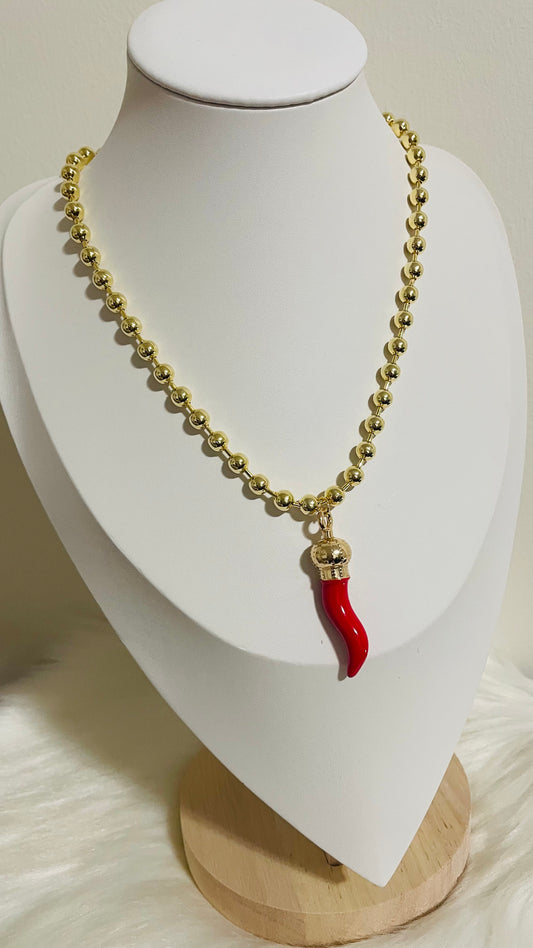 Hot Chili Pepper 18K Gold Plated Beaded Necklace.
