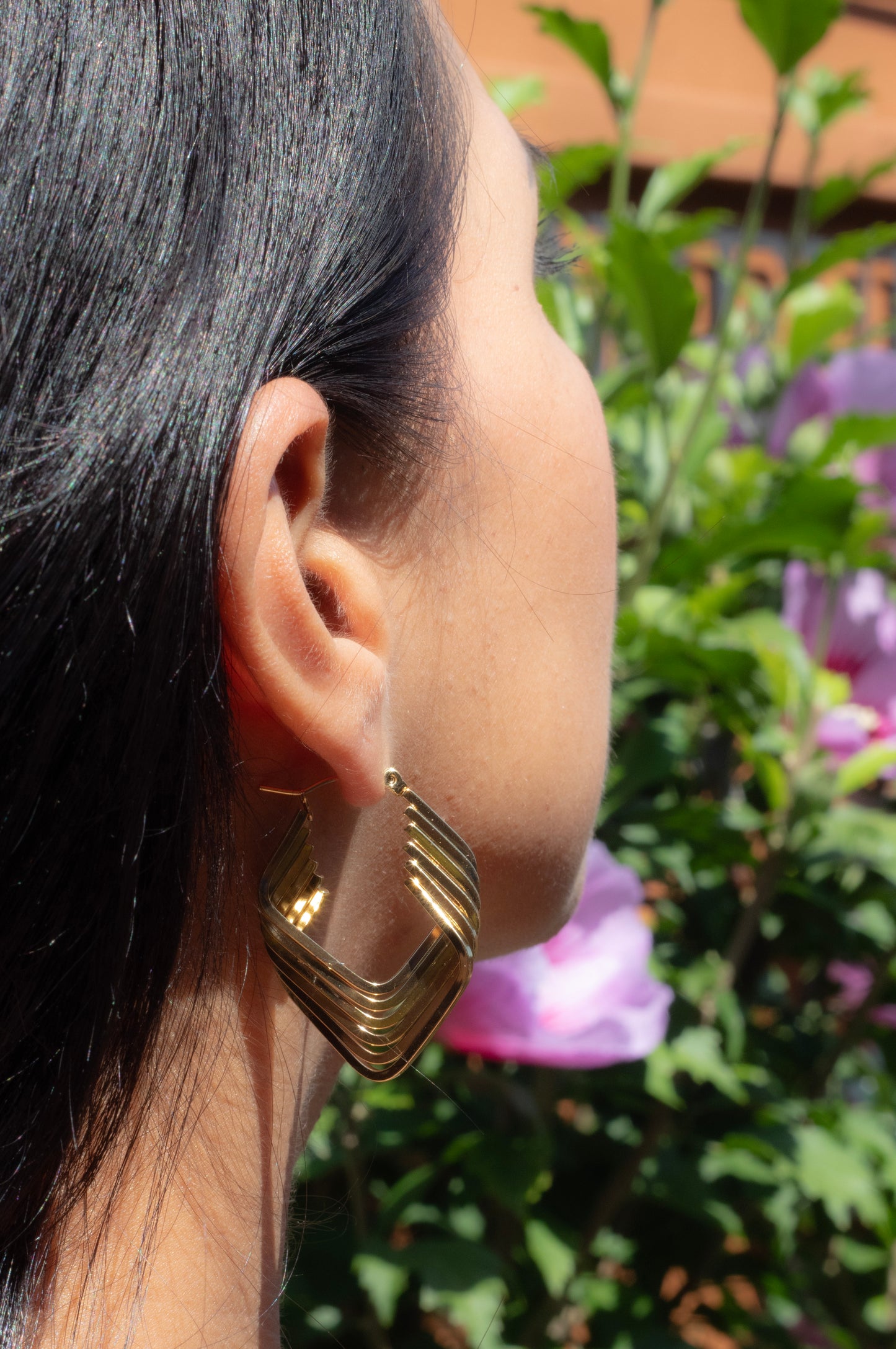 Geometric Twist Gold Plated Stainless  Steel Hoop Earrings.