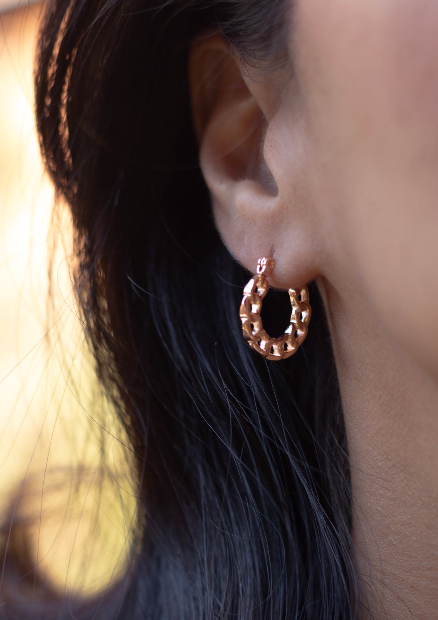 Mariner Link Chain Rose Gold Plated Stainless Steel Hoop Earrings.