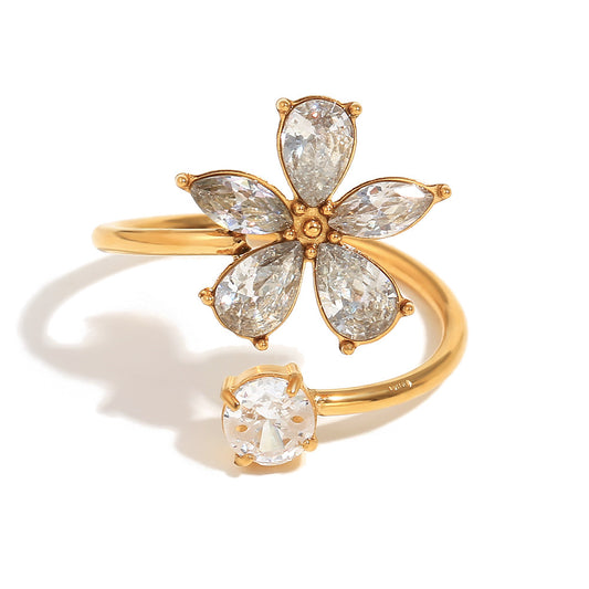 Classic Style Flower Stainless Steel Open Ring