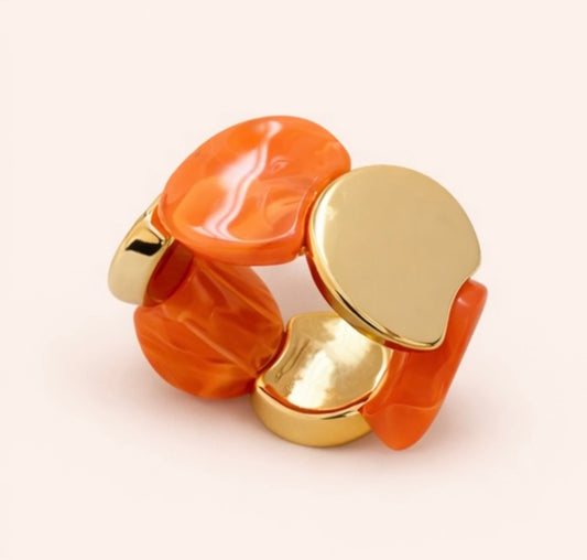 Soft Petal Seamless Elastic Finish Orange and Gold Bracelet