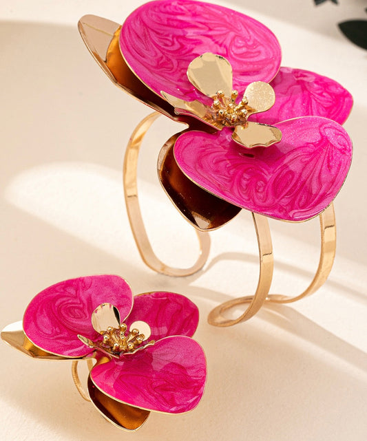 Soft Petal Pink Garden Bracelet and Adjustable  Ring Set