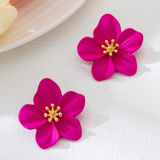 Petal Kiss Fucsia Rose Earrings