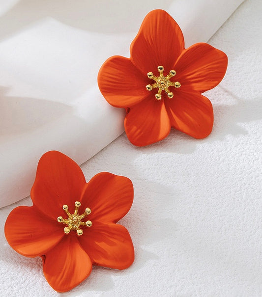 Petal Kiss Orange Rose Earrings