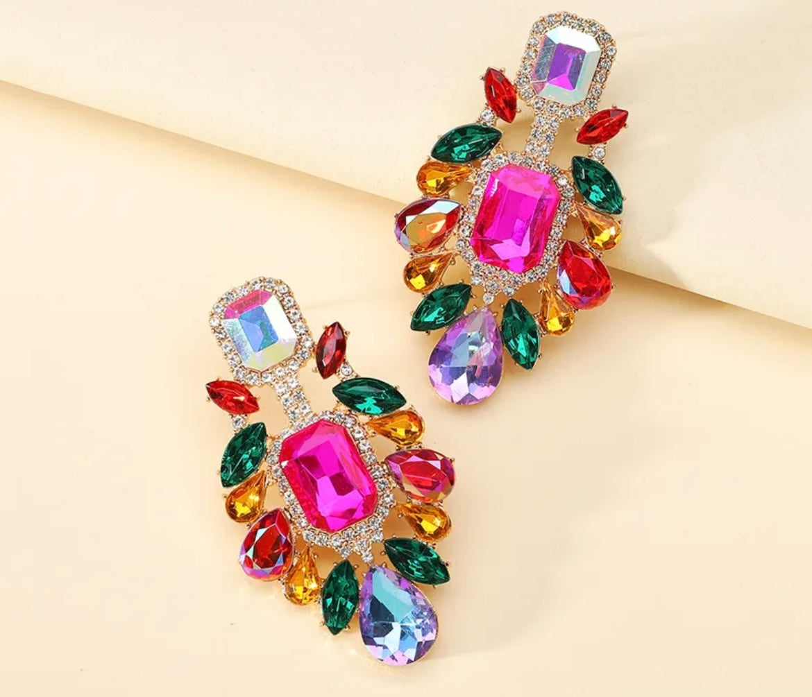 Raindrop Glow Colourful Rhinestone Earrings