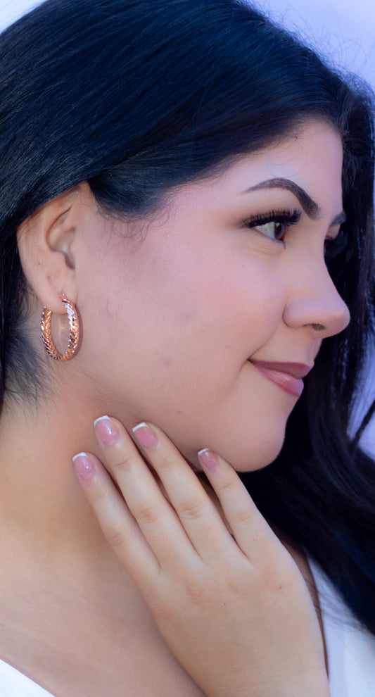 Rose Gold Plated Stainless Steel Wheat Hoop Earrings.