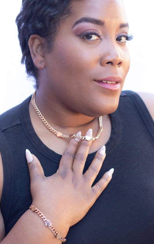 Cuban Heart Link Stainless Steel Rose Gold Necklace