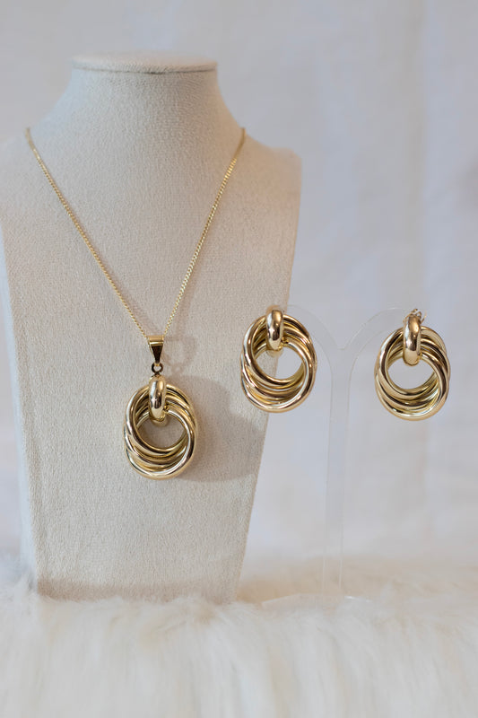 Classic Love Knot 18K Gold Plated Stainless Steel Necklace and Earrings Set.