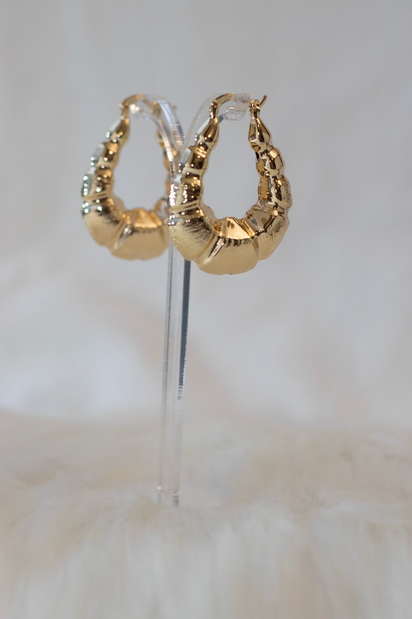 Chunky Oval Bamboo Hoops Earrings