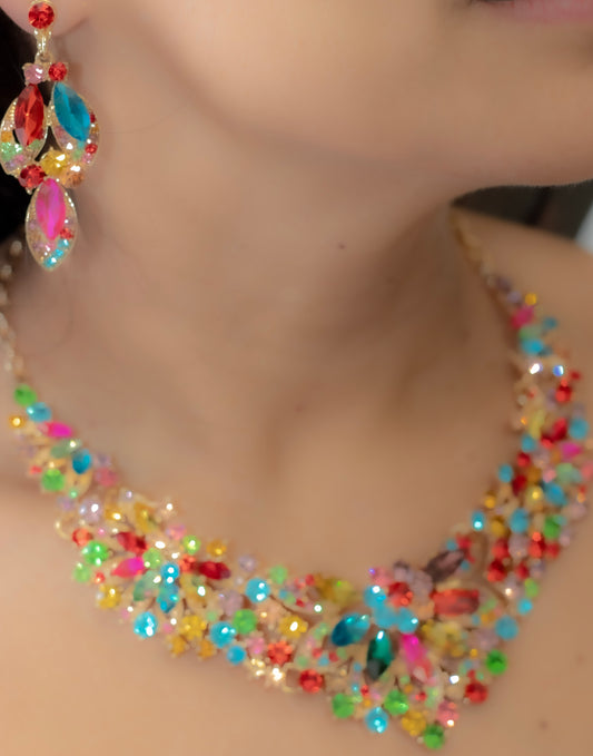 Colorful Night Gold Plated Alloy Necklace and Earrings Set.