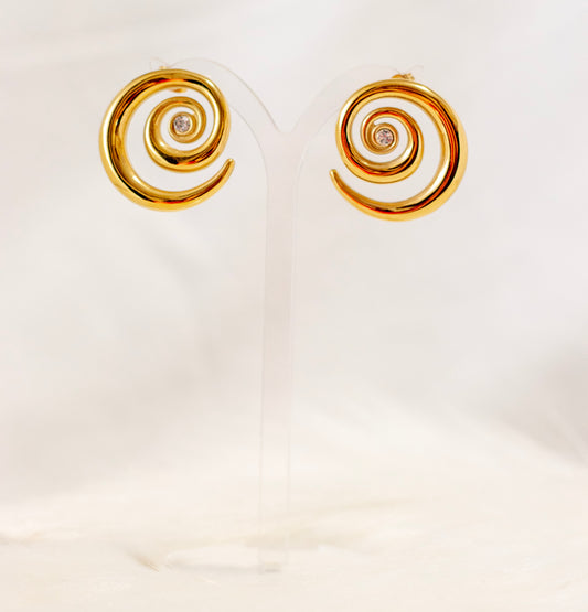 Stainless Steel 18K Gold Plated Spiral Fashionable Stud Earrings.